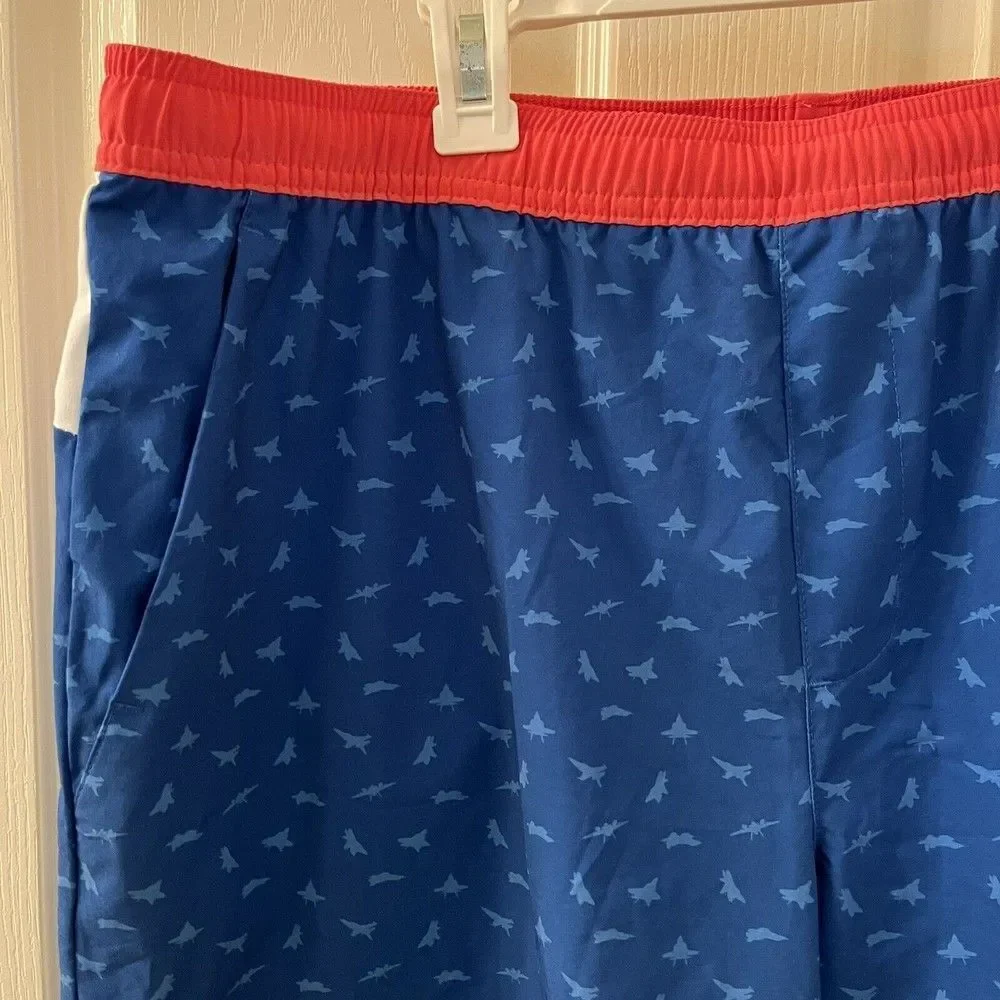 Chubbies Fighter Jets Planes Swim Trunks Board Shorts Red White Blue Men's 2XL
